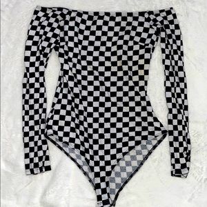 CharlotteRusse Off The Shoulder Checkered Bodysuit
